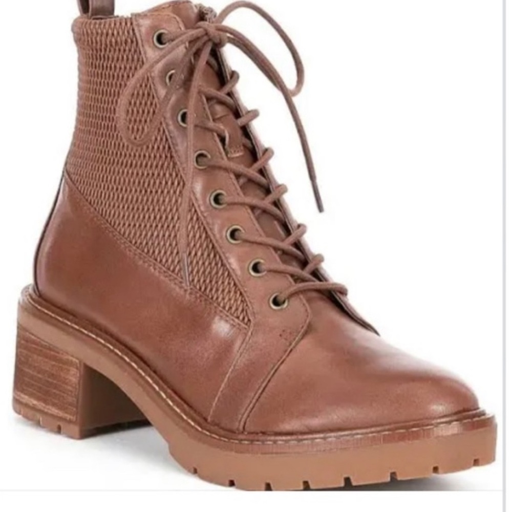 Alex Marie Avelli Leather Lace-Up Combat Booties 6.5 brown/tan